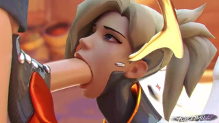 Mercy из Overwatch любит лизать и сосать большой член