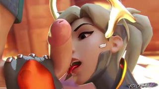 Mercy из Overwatch любит лизать и сосать большой член