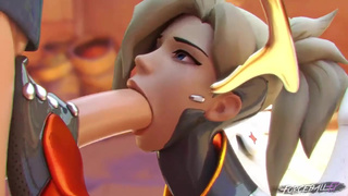 Mercy из Overwatch любит лизать и сосать большой член