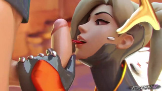 Mercy из Overwatch любит лизать и сосать большой член