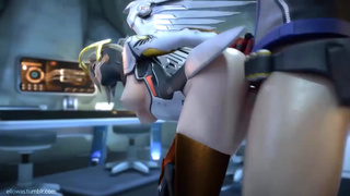 Soldier 76 изо всех сил трахает грудастую подругу Mercy - порно мультик