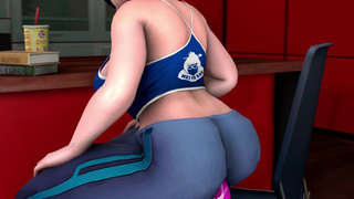 Mei sits on a huge dildo