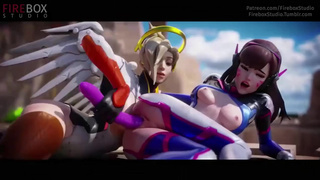 Лесбиянки D.Va и Mercy развлекаются с самотыком