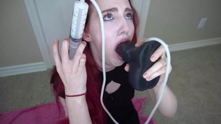 Swallowing Oral Gagging Dildo Deepthroat Cumshot Bad Dragon GIF