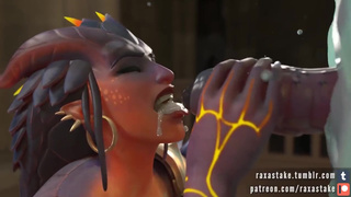 Горячая Symmetra из Overwatch сосет хуй демона и глотает спемру