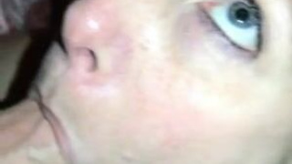 Wife Sucking Pretty Oral MILF Homemade Eye Contact Deepthroat Cock Blue Eyes Blowjob GIF