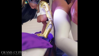 Symmetra из Overwatch сосет большой розовый член