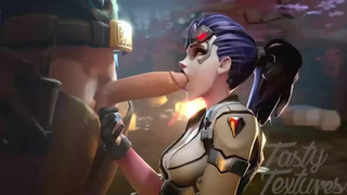 Хуесоска Widowmaker старается заглотить большой хуй